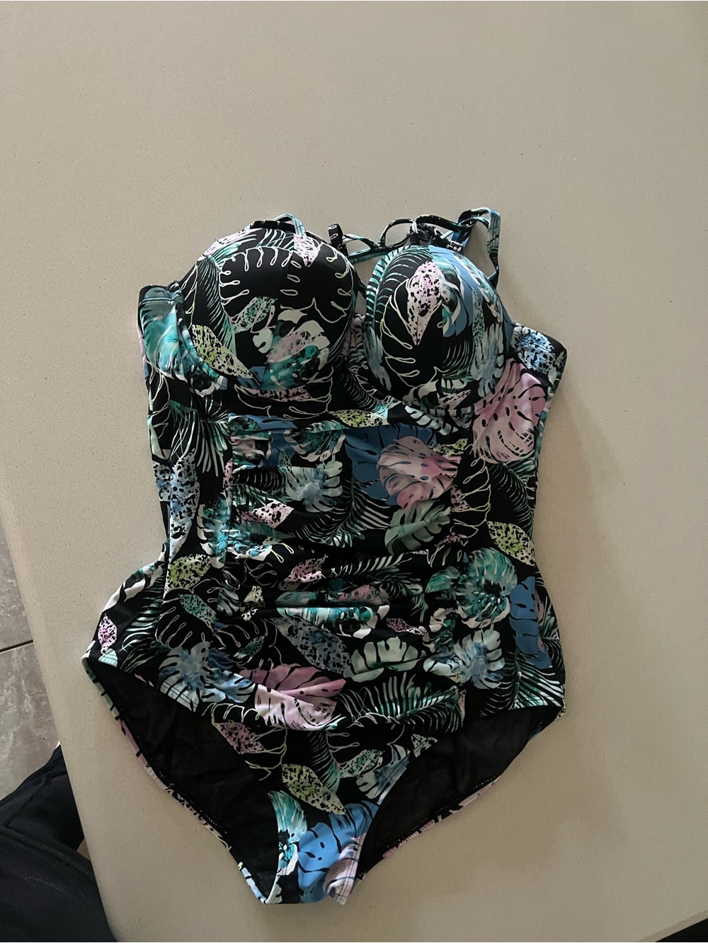 torrid Black Tropical Leaf Print One-Piece Swimsuit